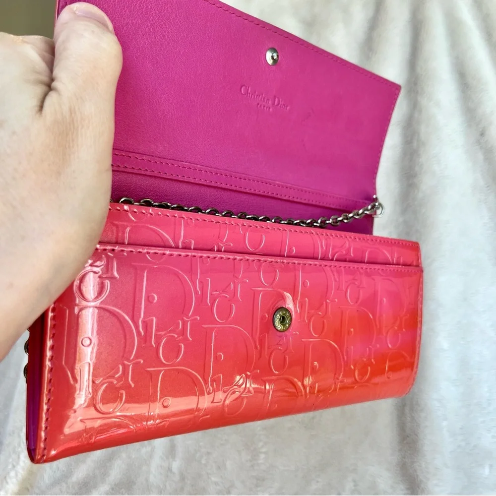 Christian Dior Pink Patent Leather Trotter Wallet WOC